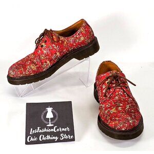 Dr.Martens Women's Red Leather Flowers Coral Meadow Mules Size 6 1862